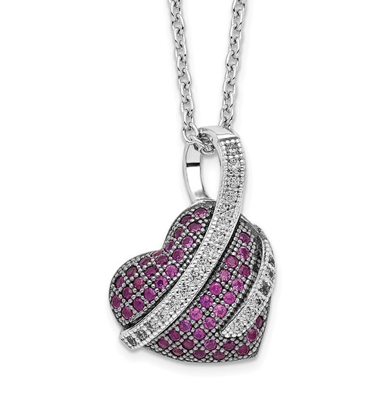 Craftman's delight Heart Pendant with micro pave set Diamond Essence accents shining your love like never before. There are tiny accents on the bale to highlight the overall glory effect. 2.5 Cts. T.W. set in Platinum Plated Sterling Silver.