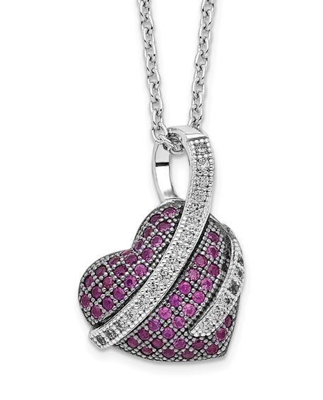 Craftman's delight Heart Pendant with micro pave set Diamond Essence accents shining your love like never before. There are tiny accents on the bale to highlight the overall glory effect. 2.5 Cts. T.W. set in Platinum Plated Sterling Silver.