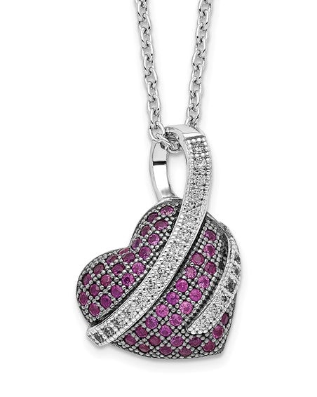 Craftman's delight Heart Pendant with micro pave set Diamond Essence accents shining your love like never before. There are tiny accents on the bale to highlight the overall glory effect. 2.5 Cts. T.W. set in Platinum Plated Sterling Silver.