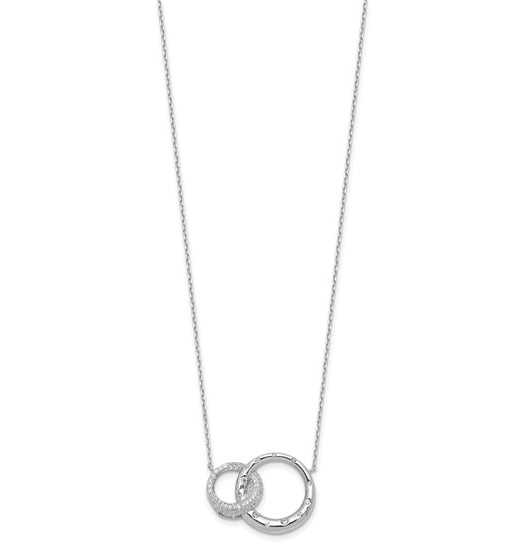 Interlocking circles with Diamond essence round brilliant stones in silver necklace.