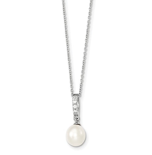 Diamond Essence Round Brilliant Melee and Fresh Water Cultured Pearl Pendant, 0.75 Ct.T.W. in Platinum Plated Sterling Silver. Chain Included.