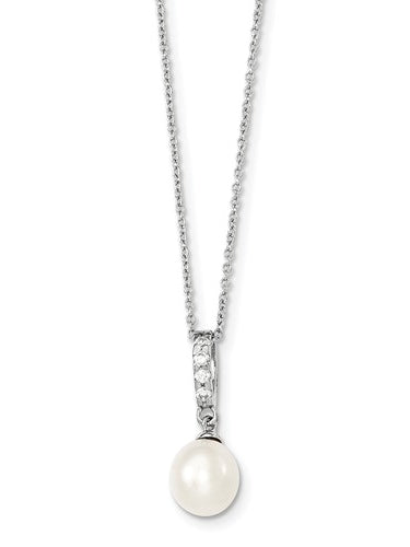 Diamond Essence Round Brilliant Melee and Fresh Water Cultured Pearl Pendant, 0.75 Ct.T.W. in Platinum Plated Sterling Silver. Chain Included.