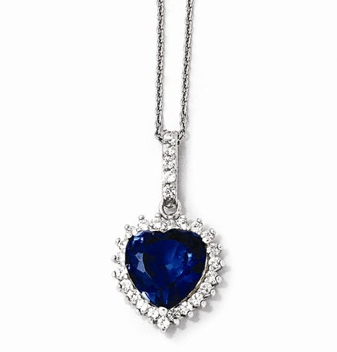Platinum Plated Sterling Silver Diamond Essence Pendant With Sapphire Essence Heart In Center Surrounded By Round Brilliant Melee And Melee On The Bail To Enhance The Beauty!!