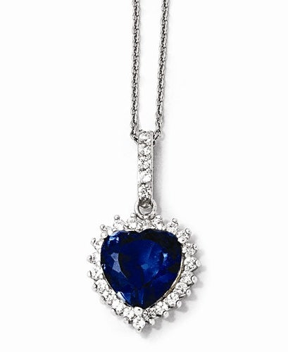 Platinum Plated Sterling Silver Diamond Essence Pendant With Sapphire Essence Heart In Center Surrounded By Round Brilliant Melee And Melee On The Bail To Enhance The Beauty!!