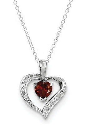 Diamond Essence Sterling Silver Rhodium Plated Heart Garnet Pendant, 0.70 Cts.T.W.