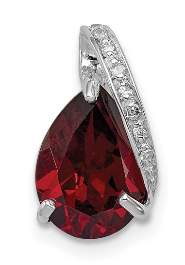 Pear Garnet diamond silver pendant