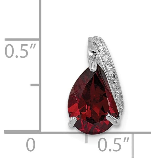 Pear Garnet diamond silver pendant