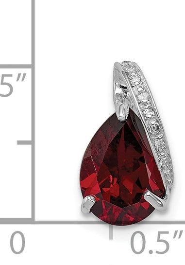 Pear Garnet diamond silver pendant