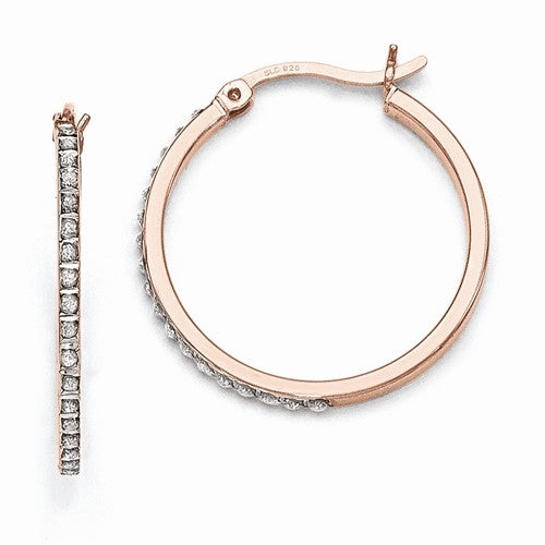 Diamond Essence Rose Gold Plated Silver Hop Earrings-SQDF157