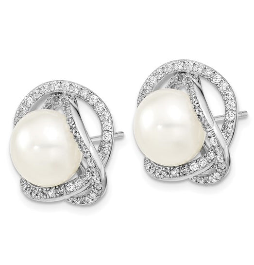Designer Set of Pearl And Diamond Essence Round Melee Set In Platinum Plated Sterling Silver