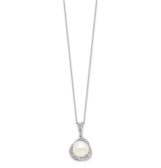 Designer Set of Pearl And Diamond Essence Round Melee Set In Platinum Plated Sterling Silver