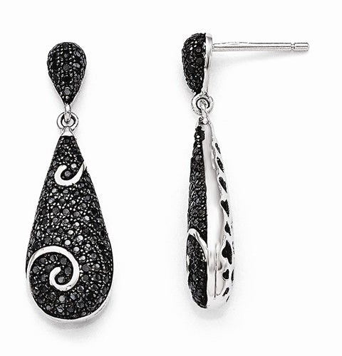 Diamond Essence Earrings with Black Essence melee set in Pave setting, 2.5 cts.t.w. in Platinum Plated sterling silver.