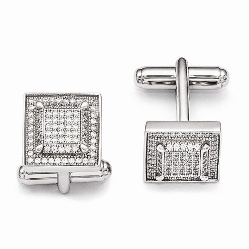 Diamond Essence Platinum Plated Sterling Silver Cuff links, 14MM X 14MM, with brilliant melee set in Pave Setting, 2.50 CTS.T.W.