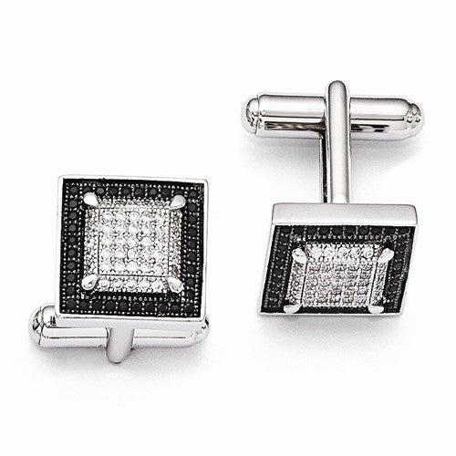 Diamond Essence Platinum Plated Sterling Silver Cuff links, 14MM X 14MM, with Brilliant melee and outlined with Black Essence melee,set in Pave Setting, 2.50 cts.t.w.