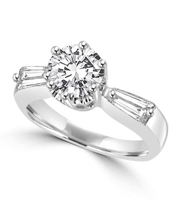 Round stone on Sterling Silver Platinum Plated band & baguettes
