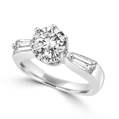 Round stone on Sterling Silver Platinum Plated band & baguettes