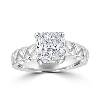 cushion cut diamond on ethnic band in sterling silver ring