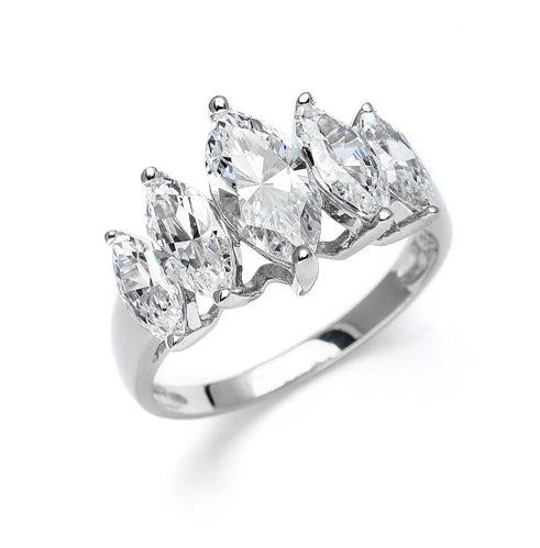 Diamond Essence Ring with 5 graduating Marquise Essence, appx. 2.5 Cts. T.W. set in Platinum Plated Sterling Silver.