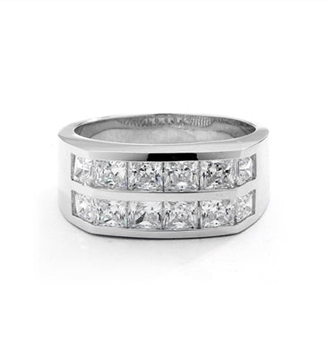 A winning look.-Platinum Plated Sterling Silver man's channel set ring, 1.25 cts. t.w. with Princess cut Diamond Joy stones.