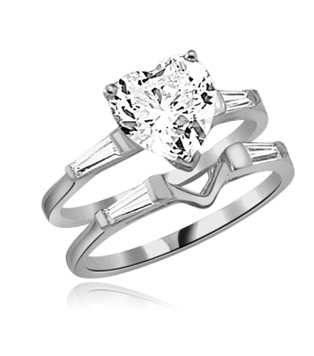ring-wedding set heart cut stone and v shaped pair