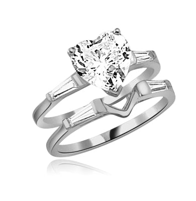 ring-wedding set heart cut stone and v shaped pair