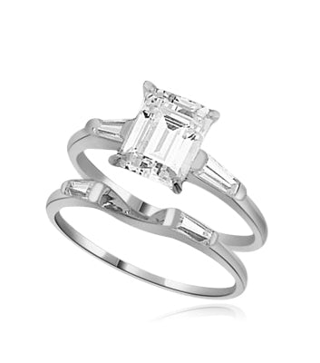 Ring wedding set emerald cut marquise stone