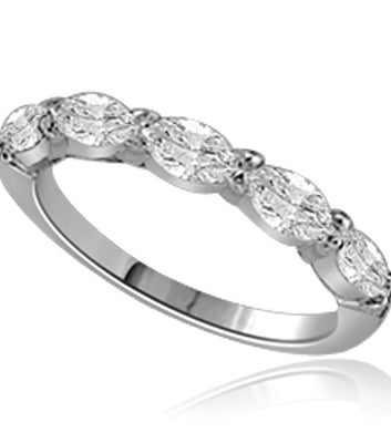 Simple delicate band 1.25 Cts. T.W. with 0.25 Ct Marquise Cut 5 Diamond Essence stones in Platinum Plated Over Sterling Silver.