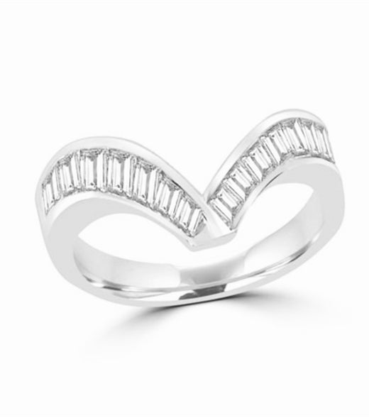 Serenity - V-Shaped Ring, 2.0 Cts. T.W with Baguettes in a channel setting. Recognizes the peace of your true happiness. In Platinum Plated Sterling Silver.