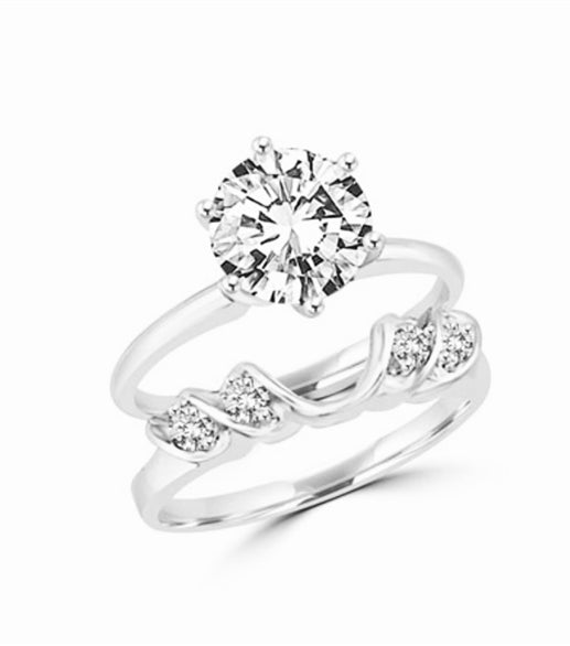 Platinum Plated Sterling Silver swanky ring wrap with round jewels. 0.16 cts. tw. This item does not include solitaire ring.