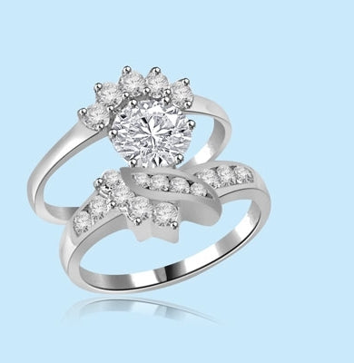 1 carat center diamond silver ring set