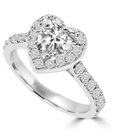 Diamond Essence 1 Ct. Heart In Four Prongs And Surrounded By Melee, 2.50 Cts.T.W. In Platinum Plated Sterling Silver.