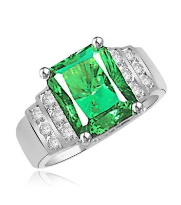 Emerald and Diamond Essence Ring in Silver