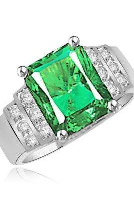 Emerald and Diamond Essence Ring in Silver