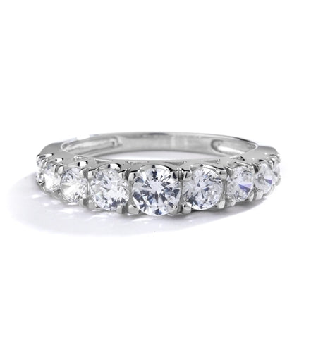 Designer Band with Beautifully set Graduating Round Diamond Essence. 1.10 Cts T.W. set in Platinum Plated Sterling Silver.
