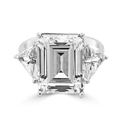 Diamond Essence Emerald center and triangle stones sterling silver ring