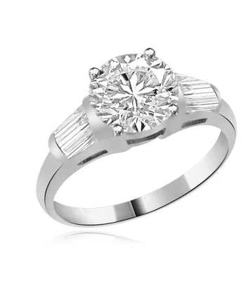 2.0 ct round double cut center and baguettes ring