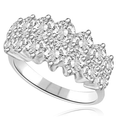 Brilliant Ring with 2.8 cts.t.w. with two supernova rows of round stones in Platinum Plated Sterling Silver.