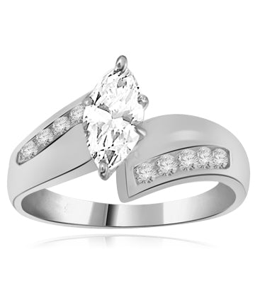 Marquise Ring 1.5 ct of round diamond in Platinum Plated Sterling Silver
