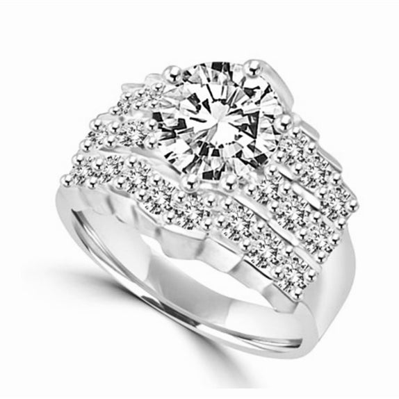 round cut platinum plated sterling silver diamond ring