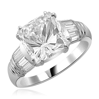 Ring cushion cut stone with baguettes in silver