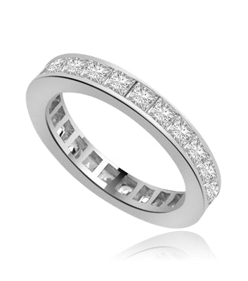 channel set princess diamond band in Platinum Plated Sterling Silver
