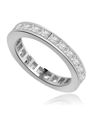 channel set princess diamond band in Platinum Plated Sterling Silver