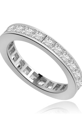 channel set princess diamond band in Platinum Plated Sterling Silver
