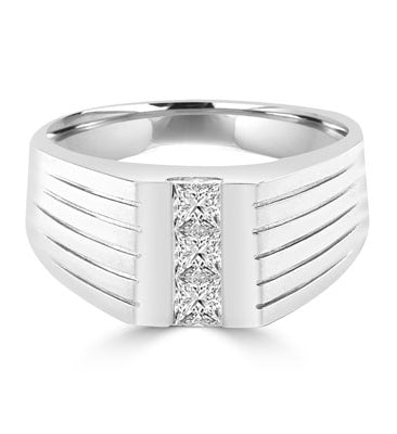 man's ring with these square cut Diamond Essence center stones