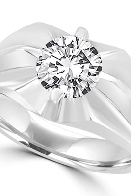 Platinum Plated Sterling Silver man's ring with a 2.0 cts.t.w. round cut Diamond Essence masterpiece. Enhances his appealing nonchalant attitude.