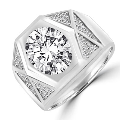 Youre the front-runner wearing this Platinum Plated Sterling Silver mens ring that positions a 4.0 cts. oval stone in a unique hexagonal setting. 4.60 cts. t.w.