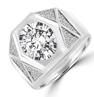 Youre the front-runner wearing this Platinum Plated Sterling Silver mens ring that positions a 4.0 cts. oval stone in a unique hexagonal setting. 4.60 cts. t.w.
