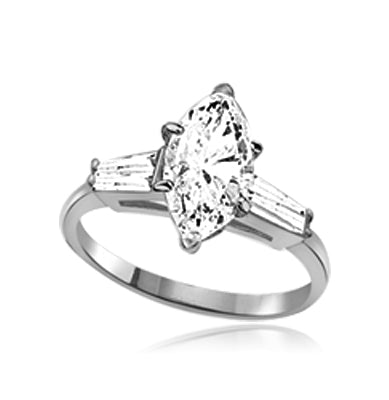 ring with 1ct marquise stone and baguettes on side