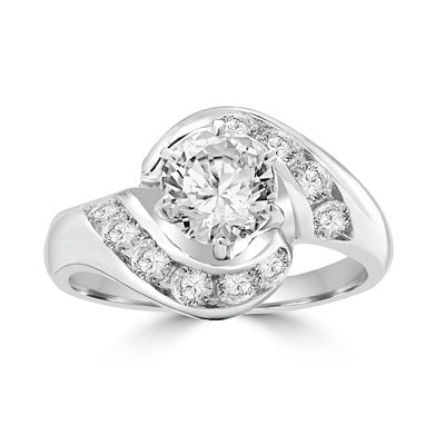 Ring channel set round diamond in swirl design