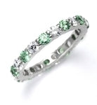 Eternal Flame Popular eternity band with alternating round cut Emerald Essence and Diamond Essence jewels. 2.0 cts.t.w. in Platinum Plated Sterling Silver.